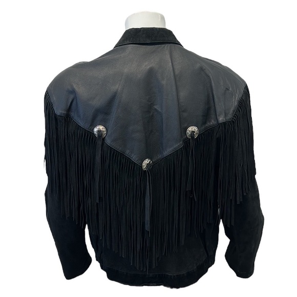 Vintage 80's Scully Black Leather Fringed Western Cowboy Jacket RARE Size 44 - Picture 9 of 14